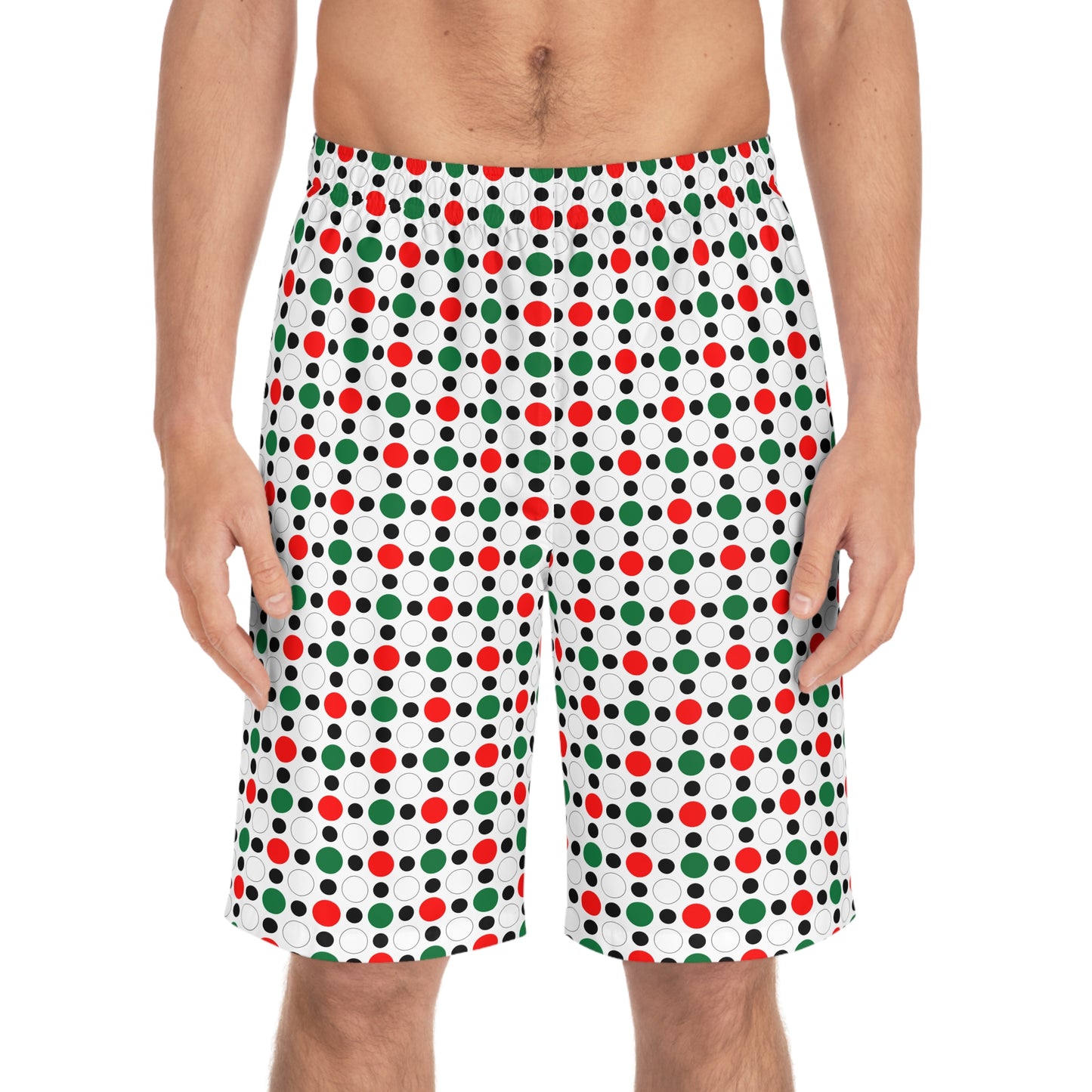 Green White Red Circle Pattern –Men's Board Shorts (AOP)