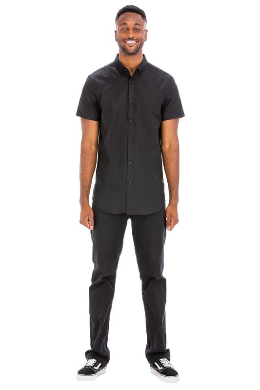 Mens Solid Short Sleeve Button Down Shirt
