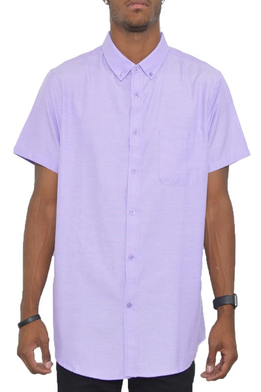Mens Solid Short Sleeve Button Down Shirt