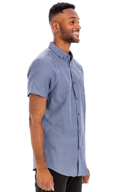 Mens Solid Short Sleeve Button Down Shirt