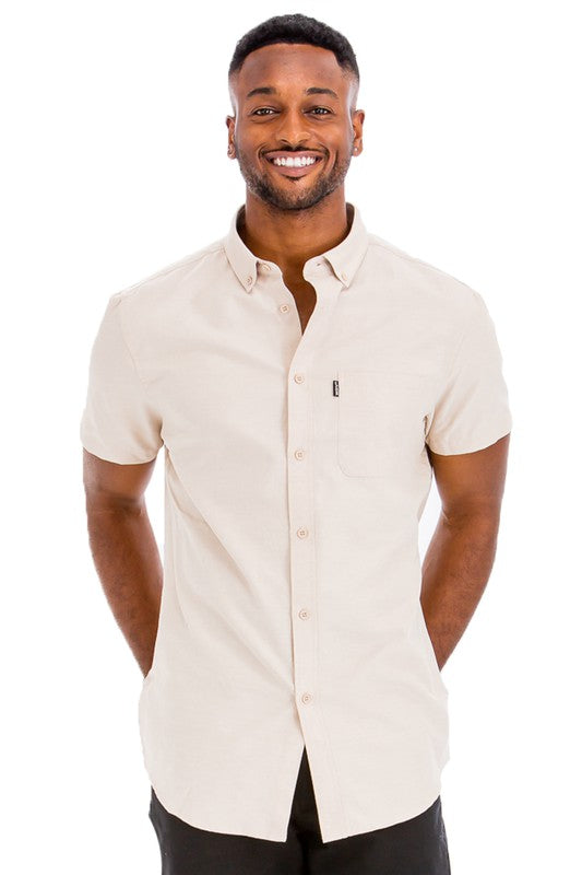 Mens Solid Short Sleeve Button Down Shirt