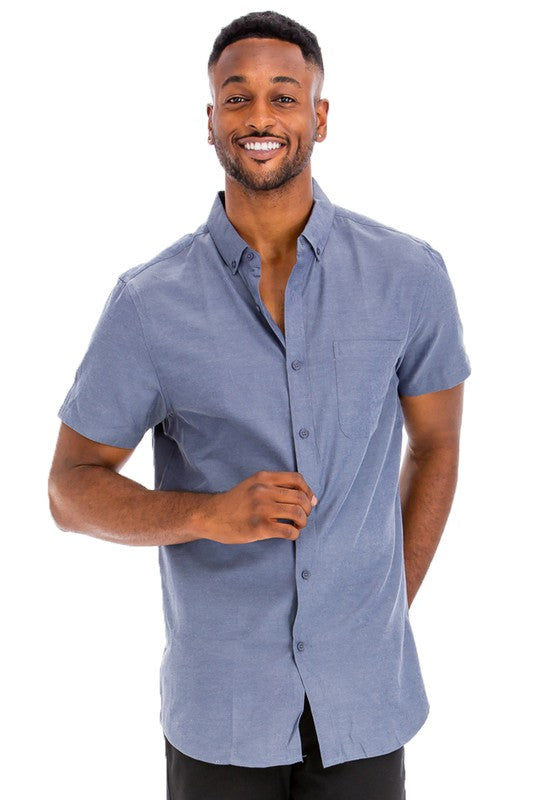 Mens Solid Short Sleeve Button Down Shirt