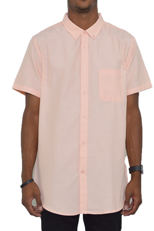 Mens Solid Short Sleeve Button Down Shirt
