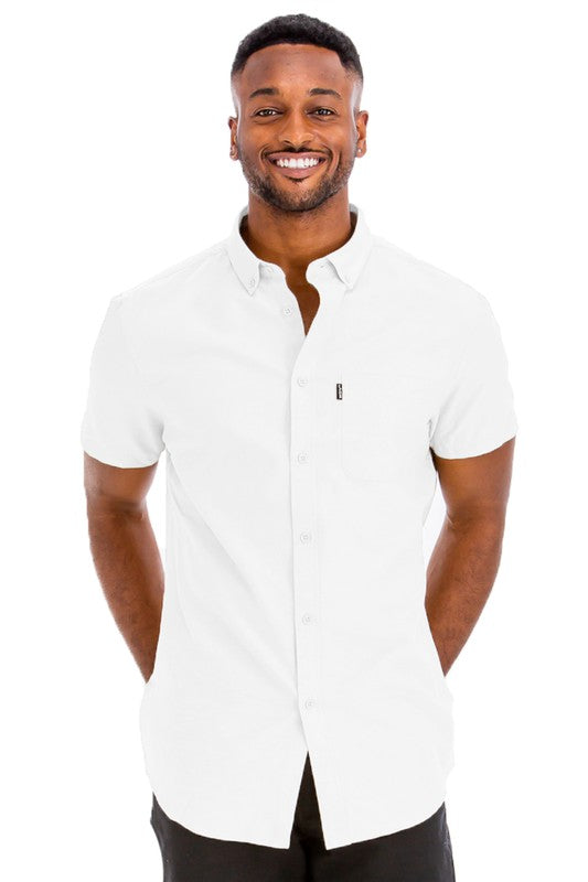 Mens Solid Short Sleeve Button Down Shirt