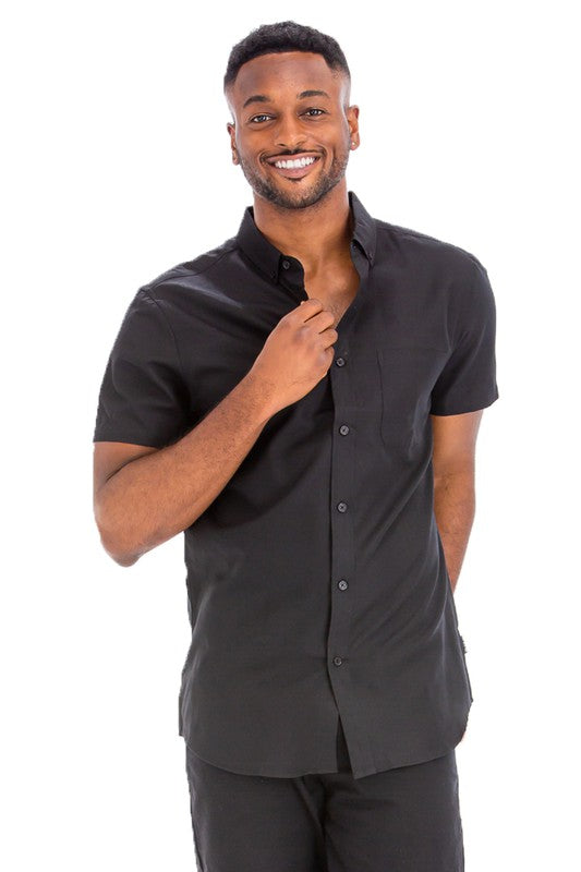 Mens Solid Short Sleeve Button Down Shirt