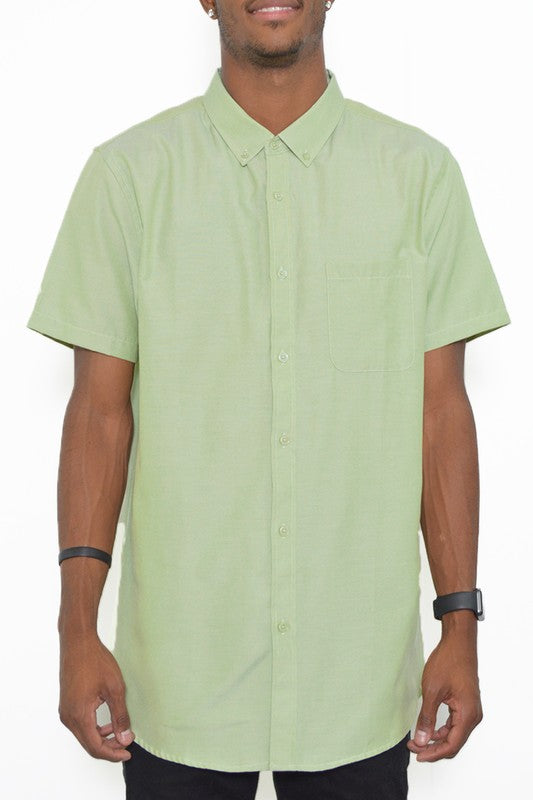 Mens Solid Short Sleeve Button Down Shirt