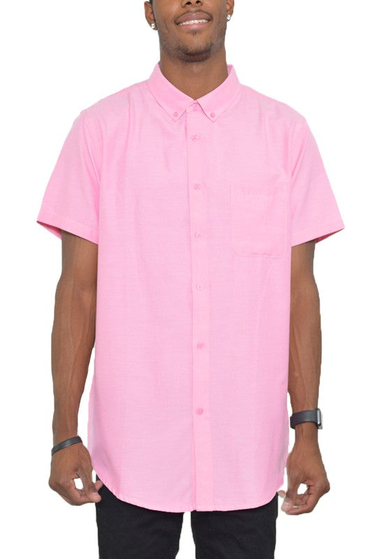 Mens Solid Short Sleeve Button Down Shirt