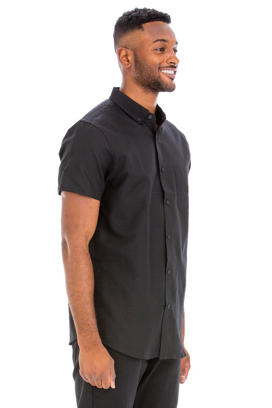 Mens Solid Short Sleeve Button Down Shirt