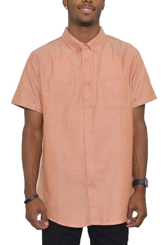 Mens Solid Short Sleeve Button Down Shirt