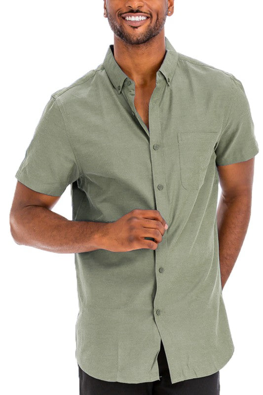 Mens Solid Short Sleeve Button Down Shirt