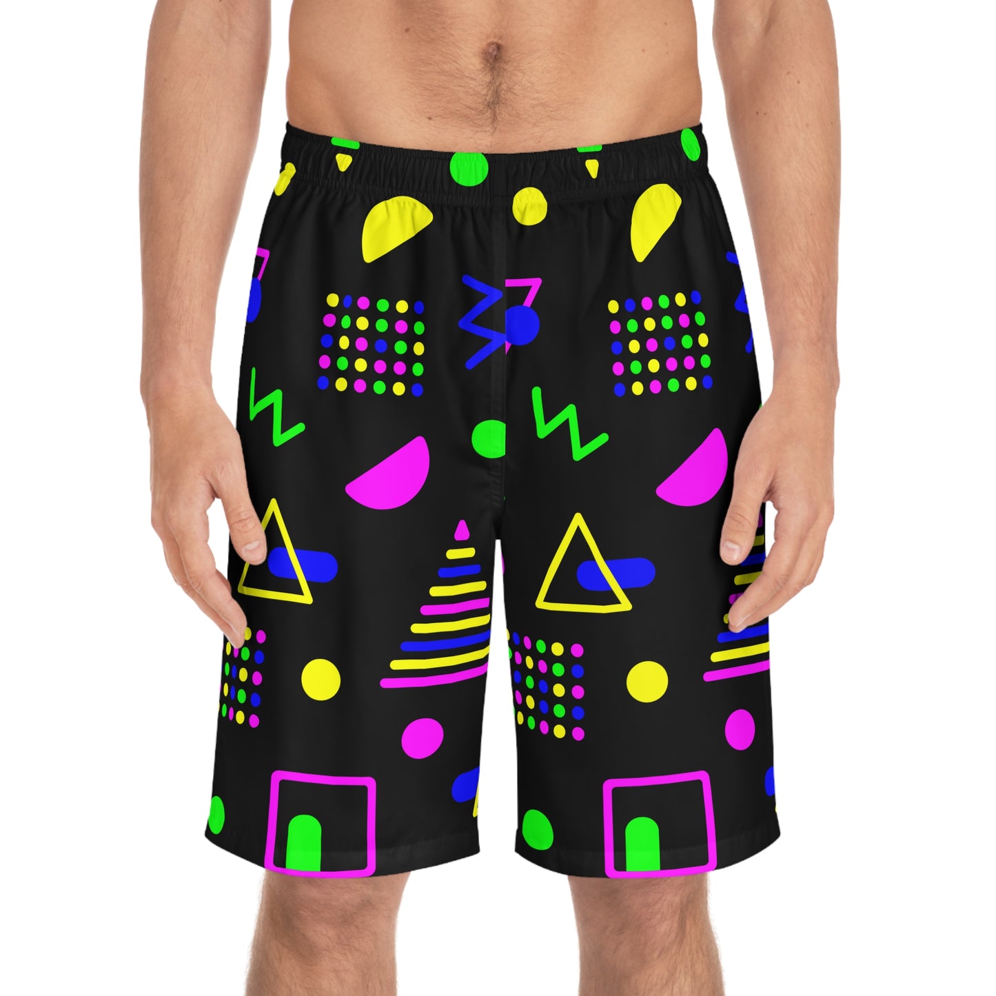 Neon Shapes–Men's Board Shorts (AOP)