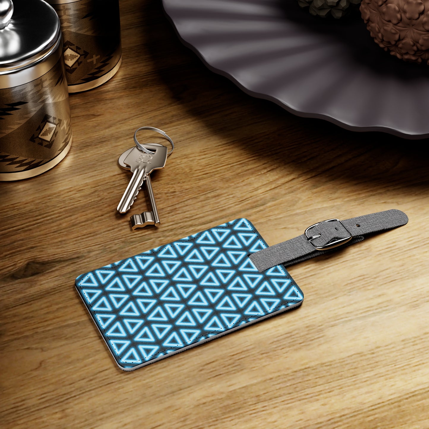 Neon Triangle Pattern–Saffiano Polyester Luggage Tag, Rectangle