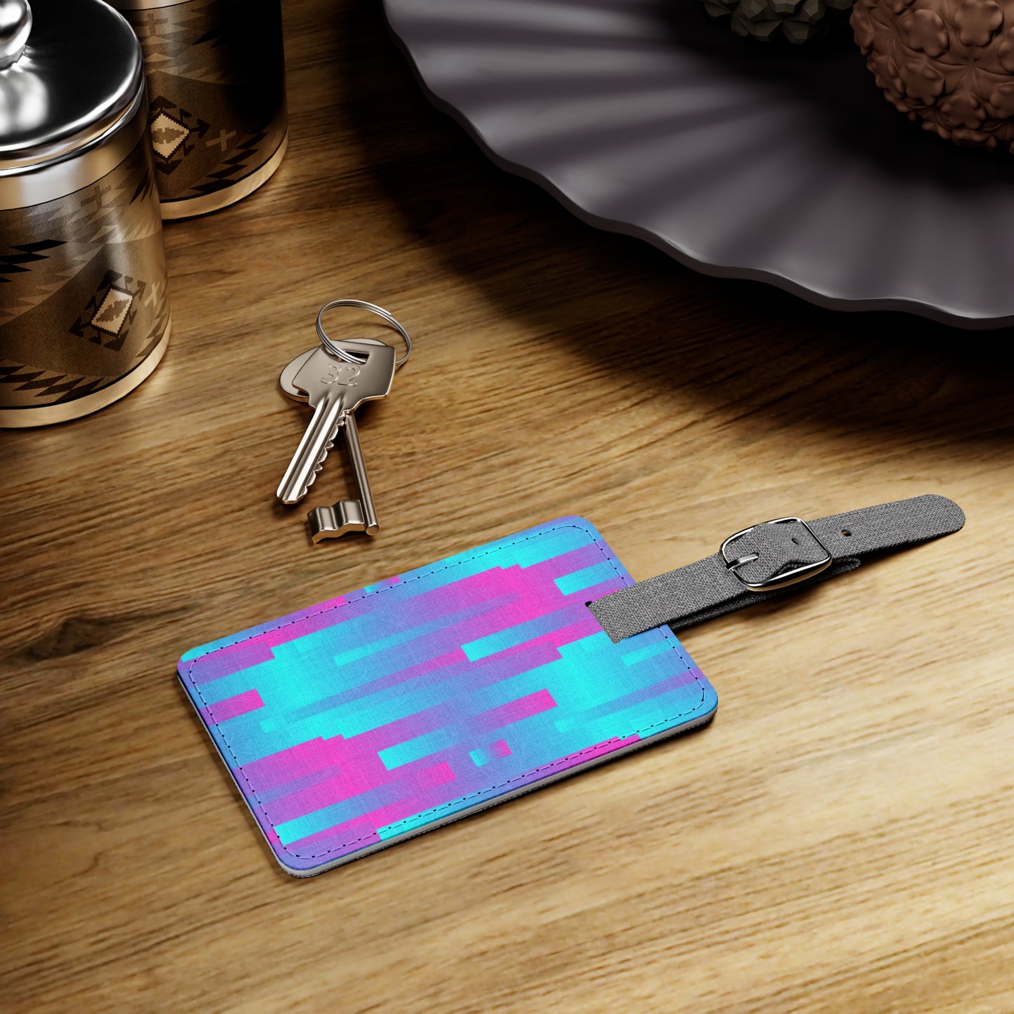 Pink & Blue Lines–Saffiano Polyester Luggage Tag, Rectangle