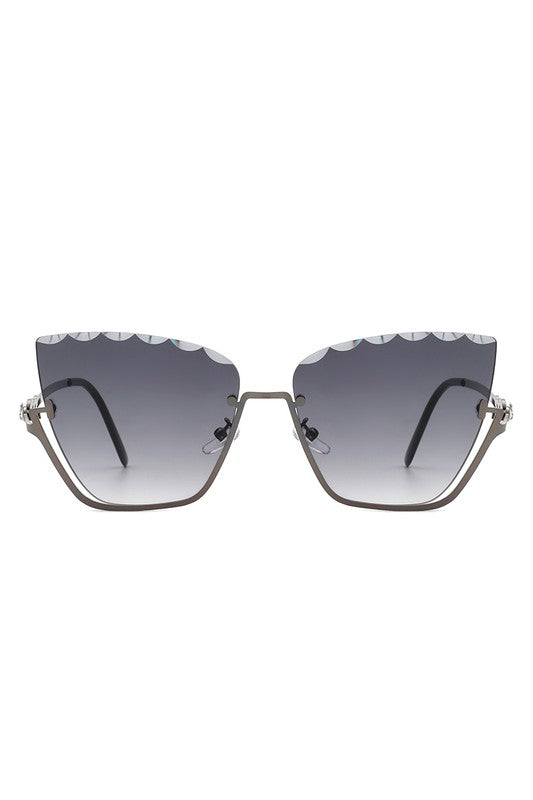 Half Frame Square Tinted Cat Eye Sunglasses