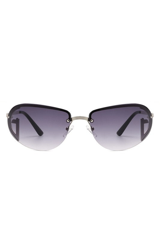 Retro Rimless Oval Tinted Round Sunglasses