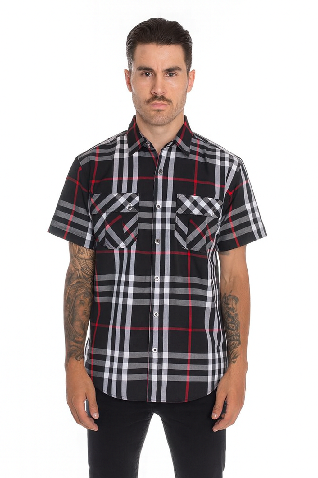 Weiv Men's Casual Short Sleeve Checker Shirts