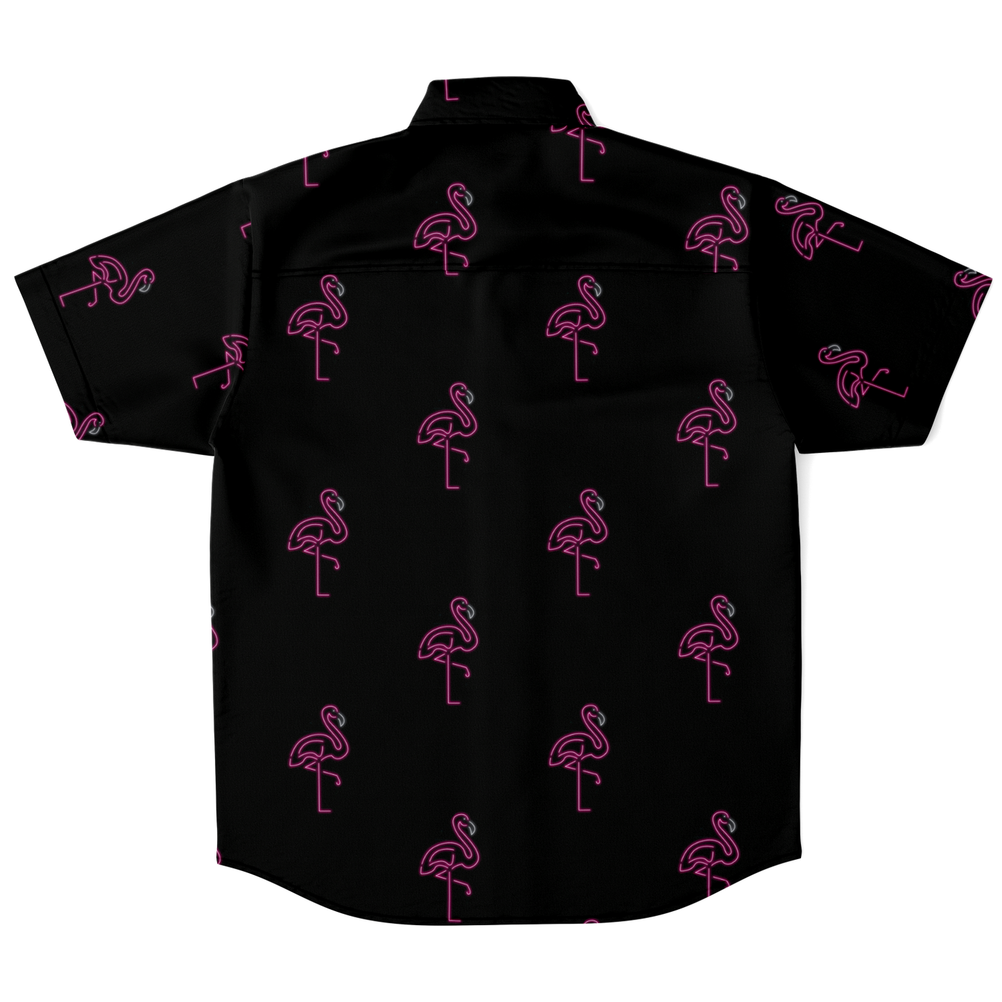 Neon Flamingos-Short Sleeve Button Down Shirt - AOP