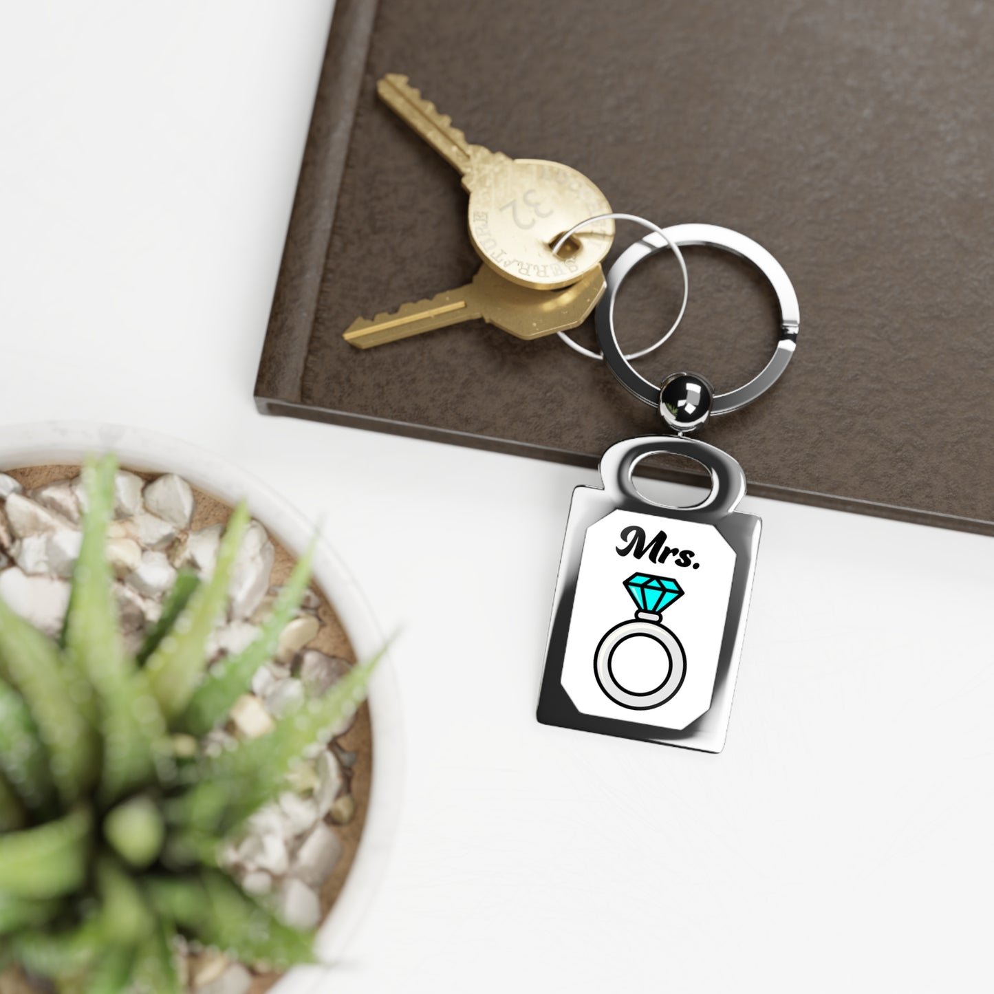 Mrs. Wedding Ring-Rectangle Photo Keyring