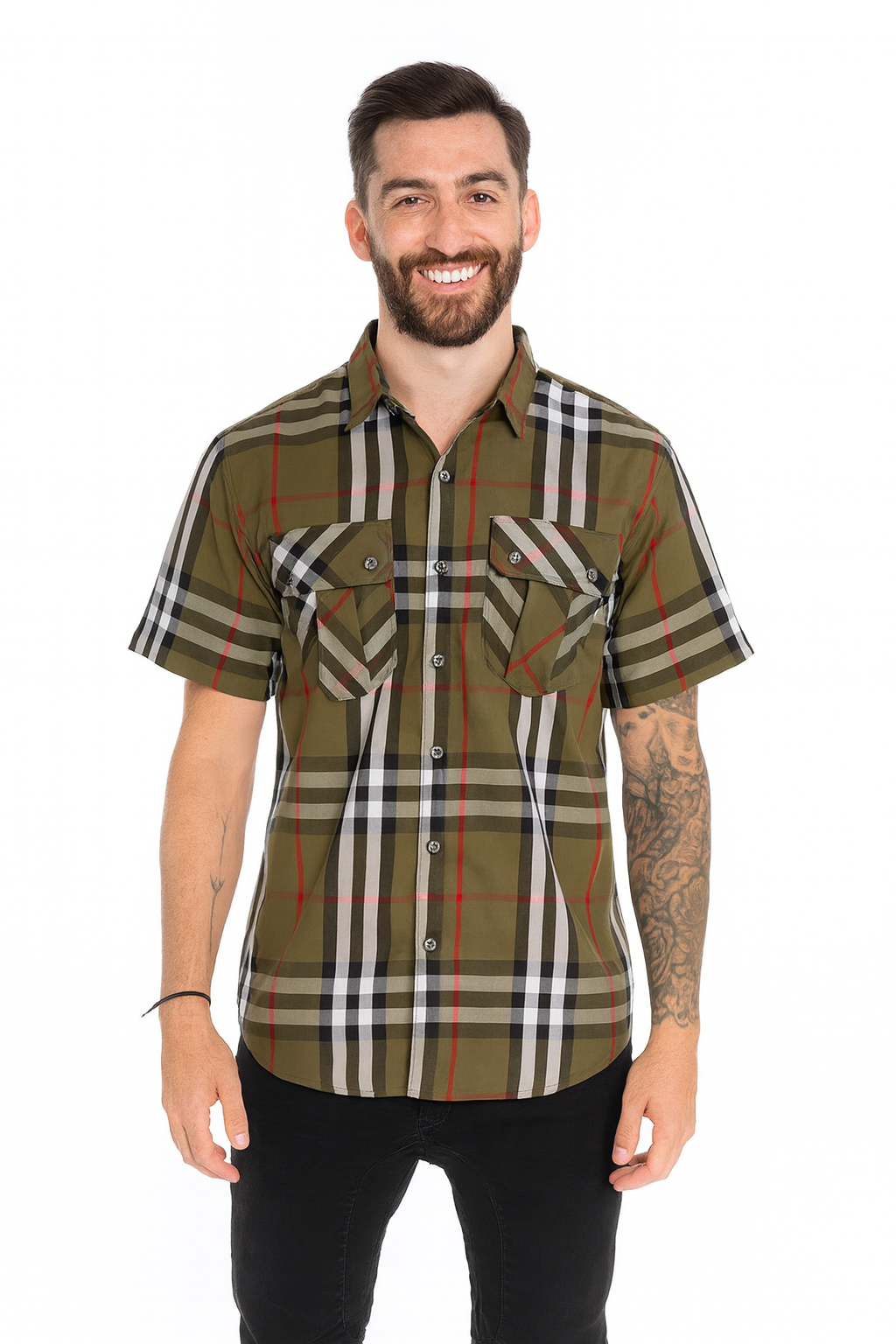 Weiv Men's Casual Short Sleeve Checker Shirts