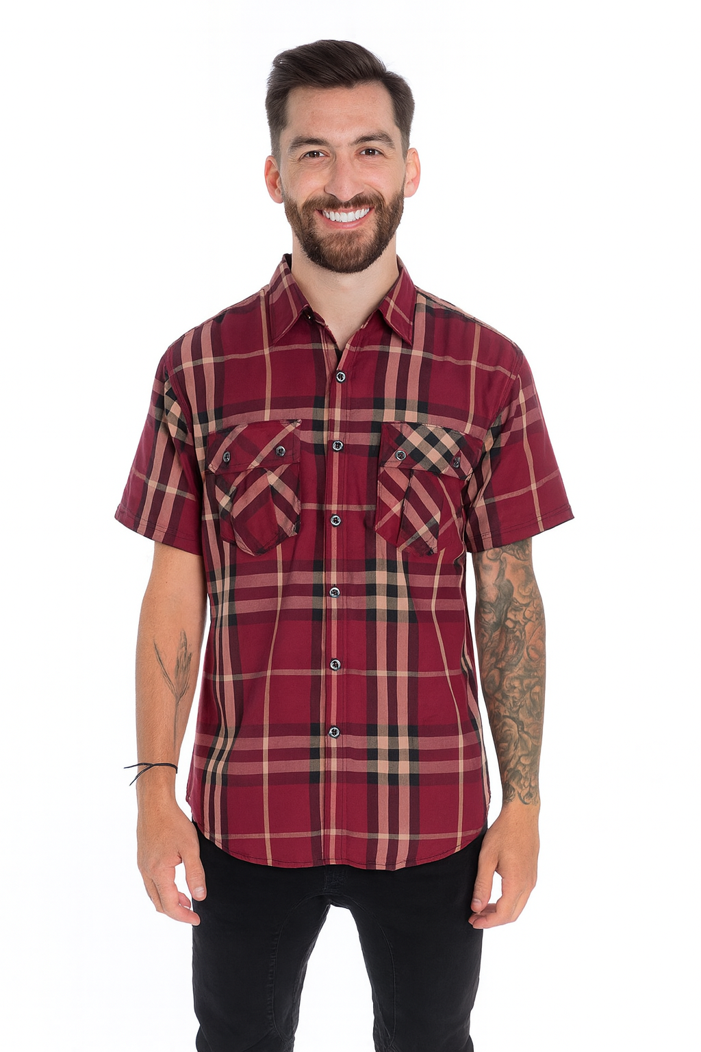 Weiv Men's Casual Short Sleeve Checker Shirts