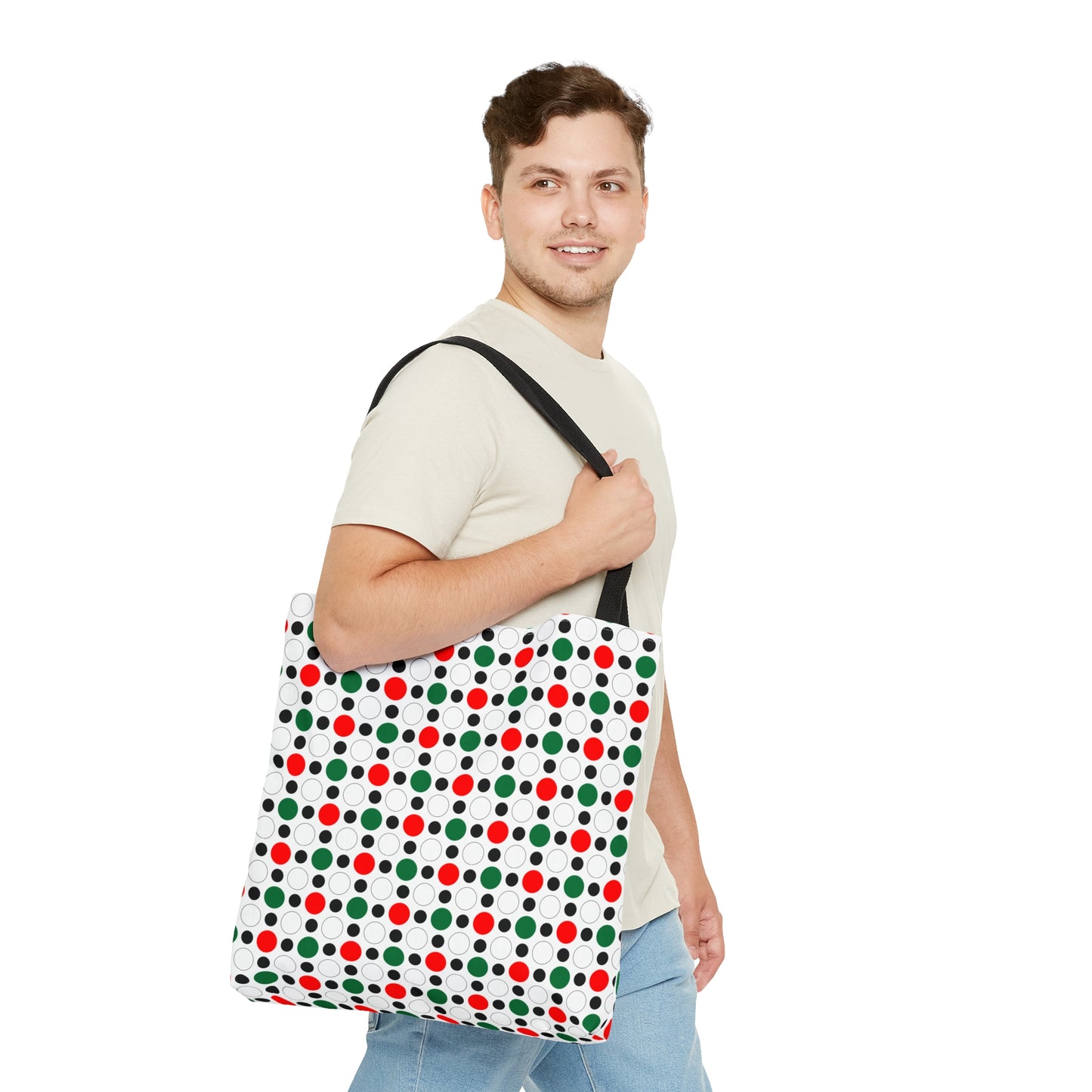 Green White Red Circle Pattern–Tote Bag (AOP)