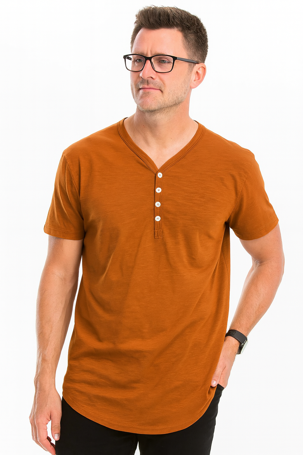 SHORT SLEEVE 4 BUTTON HENLEY SHIRT