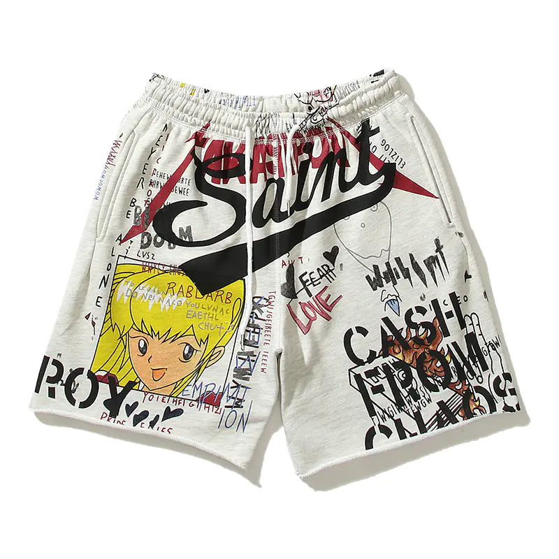 Hand-Painted Graffiti Street Loose Men's Shorts