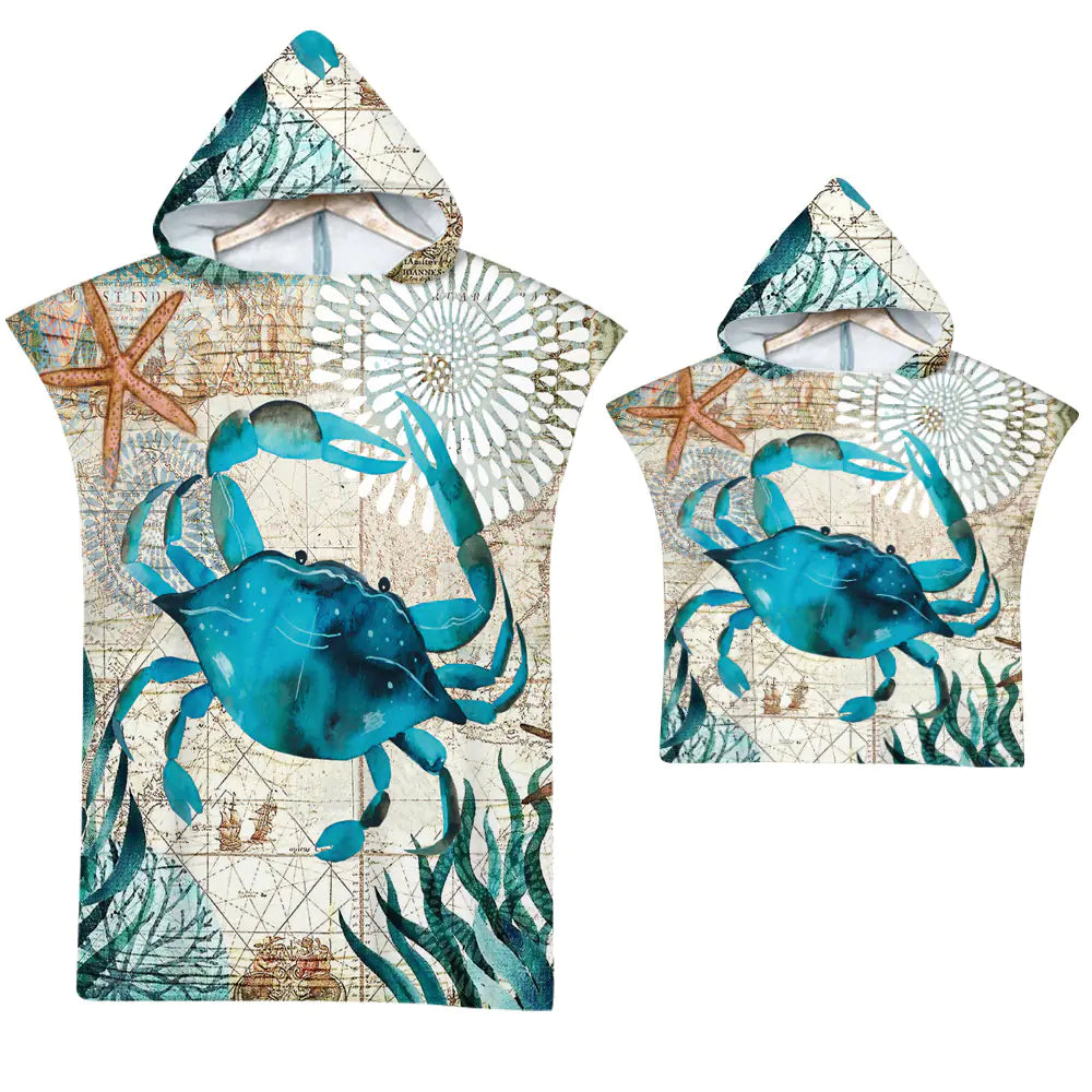 Ocean Print Hooded Beach Towels Family Pack