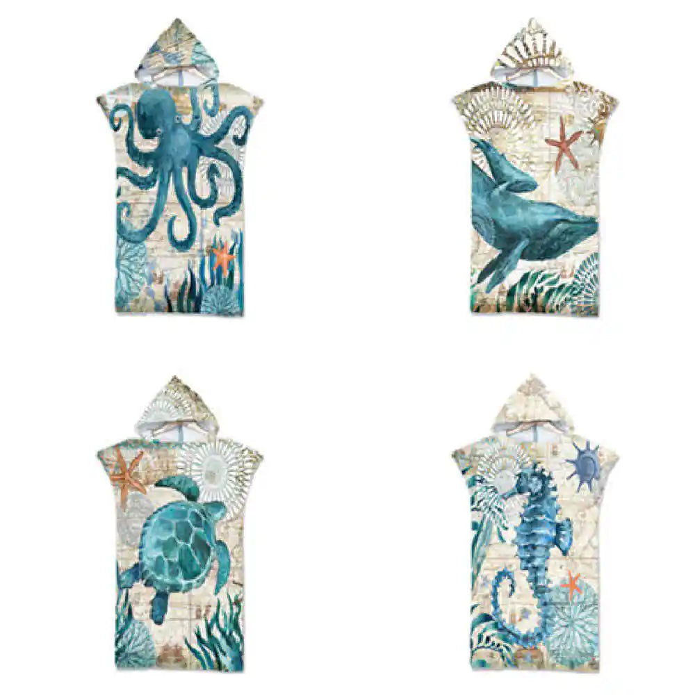 Ocean Print Hooded Beach Towels Family Pack