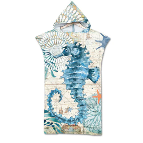 Ocean Print Hooded Beach Towels Family Pack
