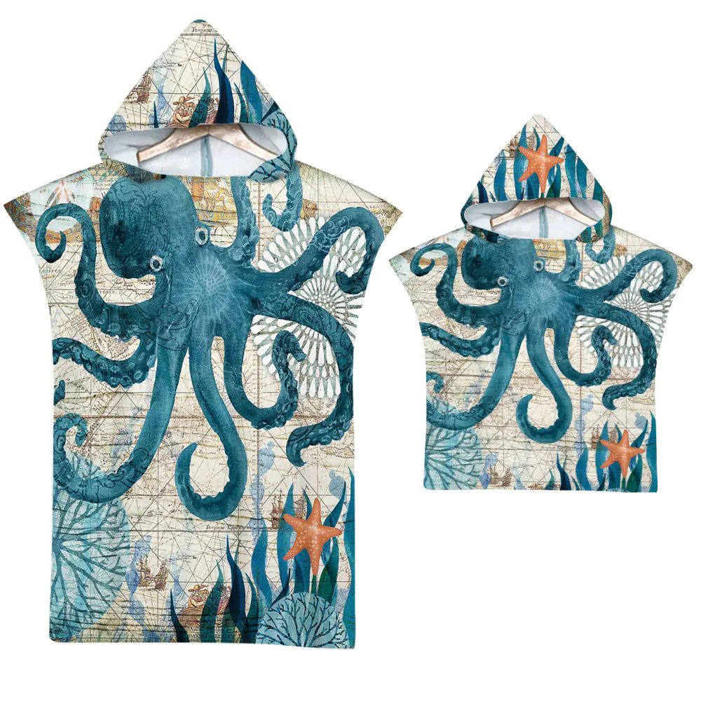 Ocean Print Hooded Beach Towels Family Pack