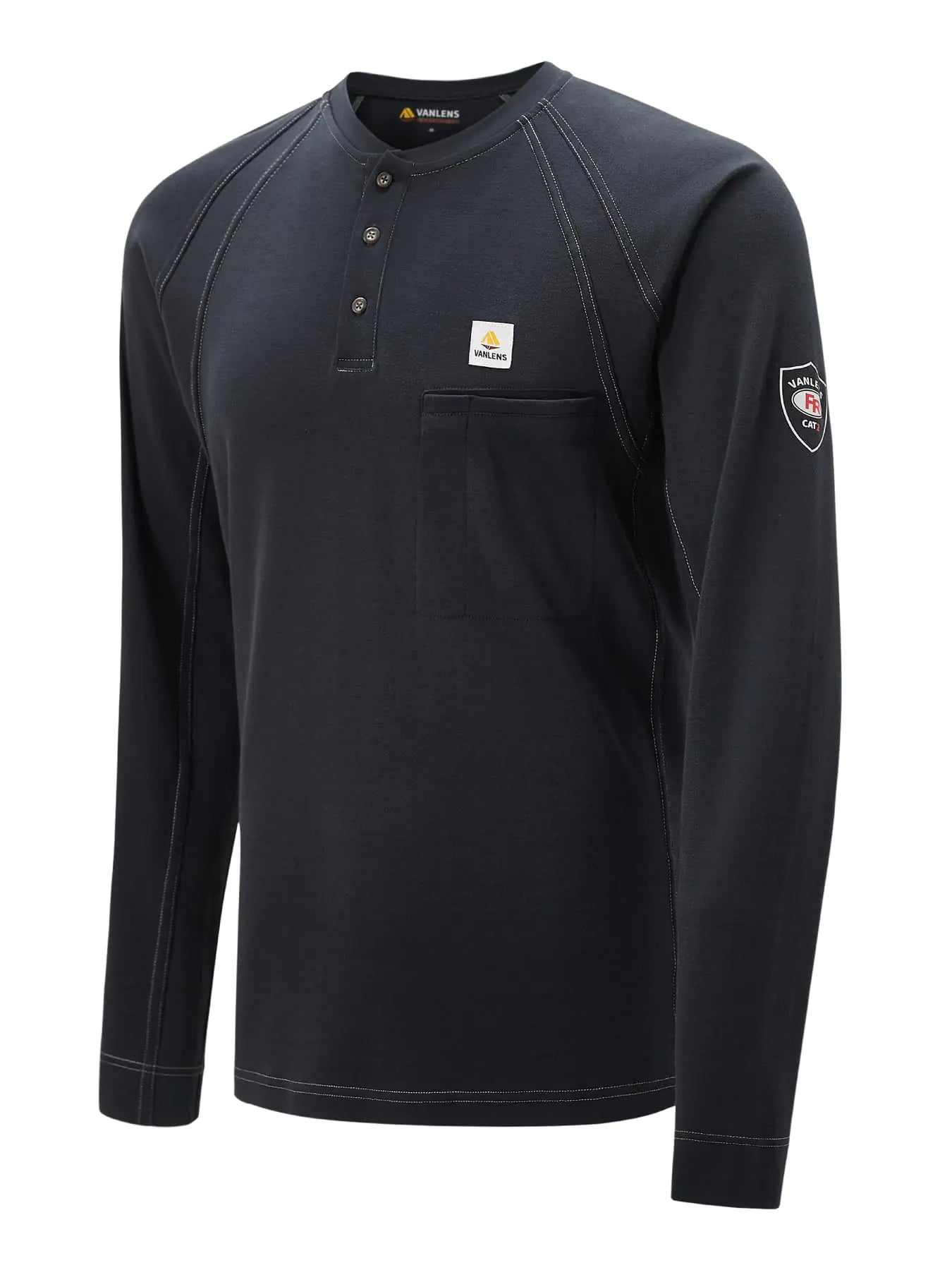 VANLENS FR Shirts for Men Light Weight Flame Resistant Henley Shirts Long Sleeve Shirts HRC2/CAT2 6.5oz 100% Cotton