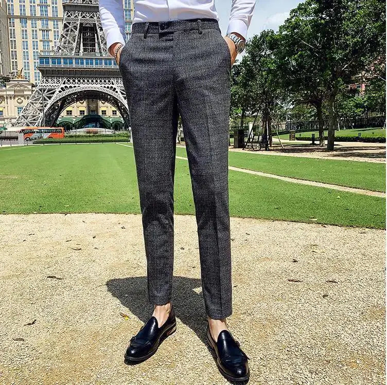 Men's British Style Dress Pants - Slim Fit Casual Trousers