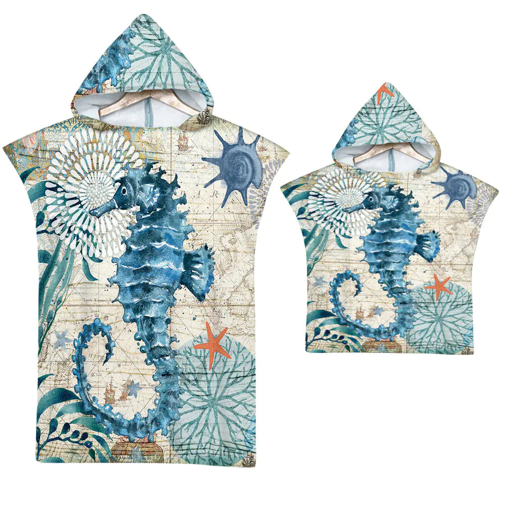 Ocean Print Hooded Beach Towels Family Pack