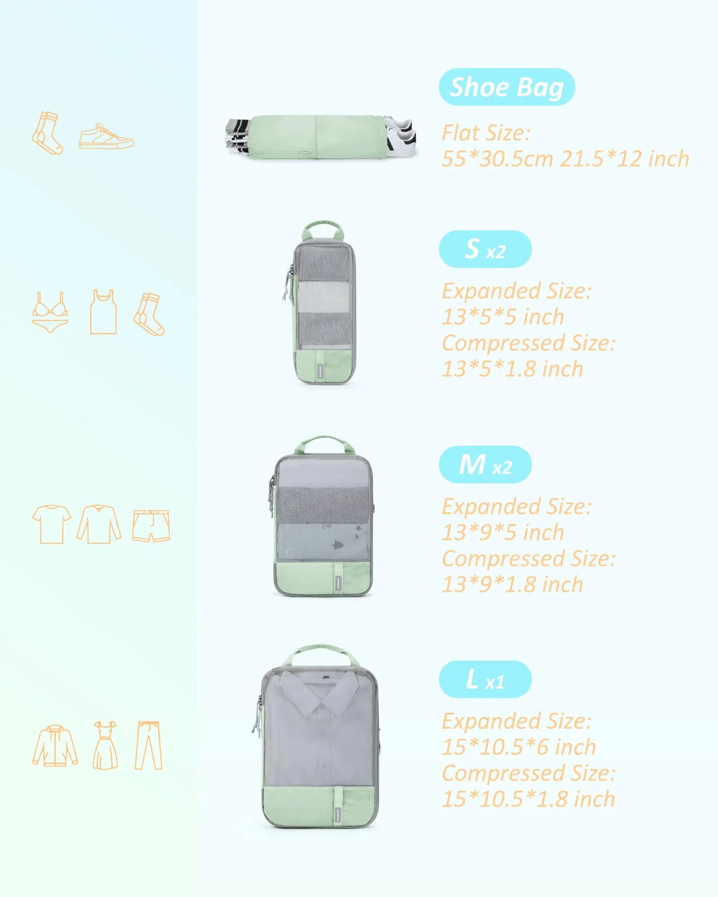 BAGSMART 6 Set/4 Set/2 Set Compression Packing Cubes for Travel