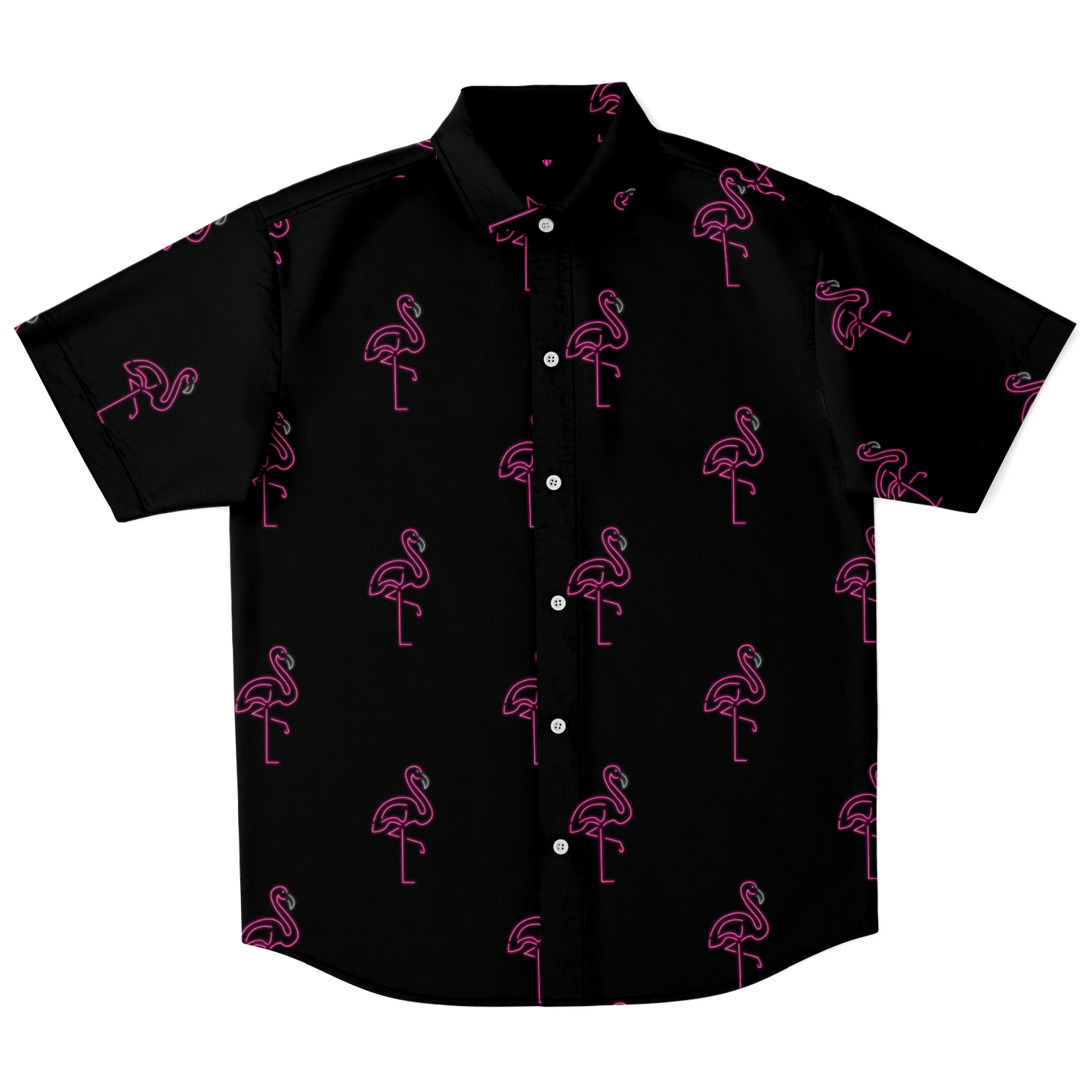 Neon Flamingos-Short Sleeve Button Down Shirt - AOP
