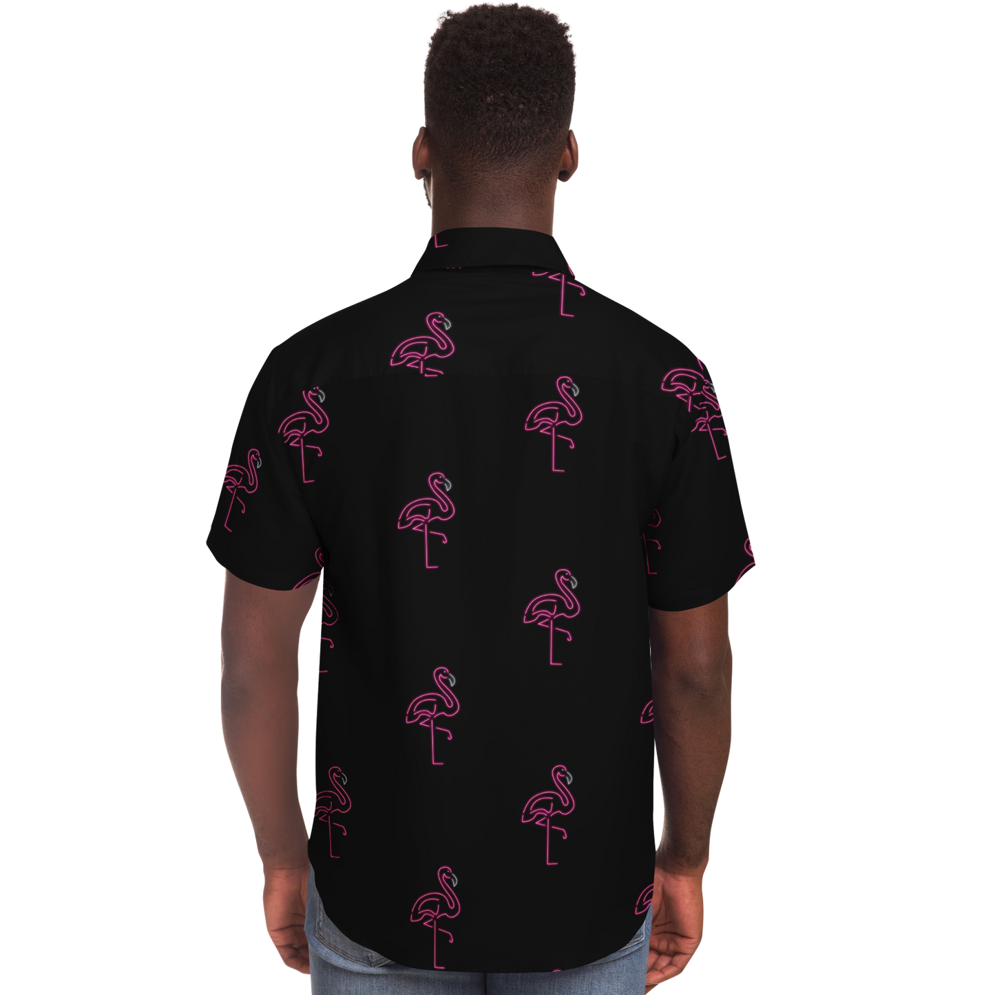 Neon Flamingos-Short Sleeve Button Down Shirt - AOP
