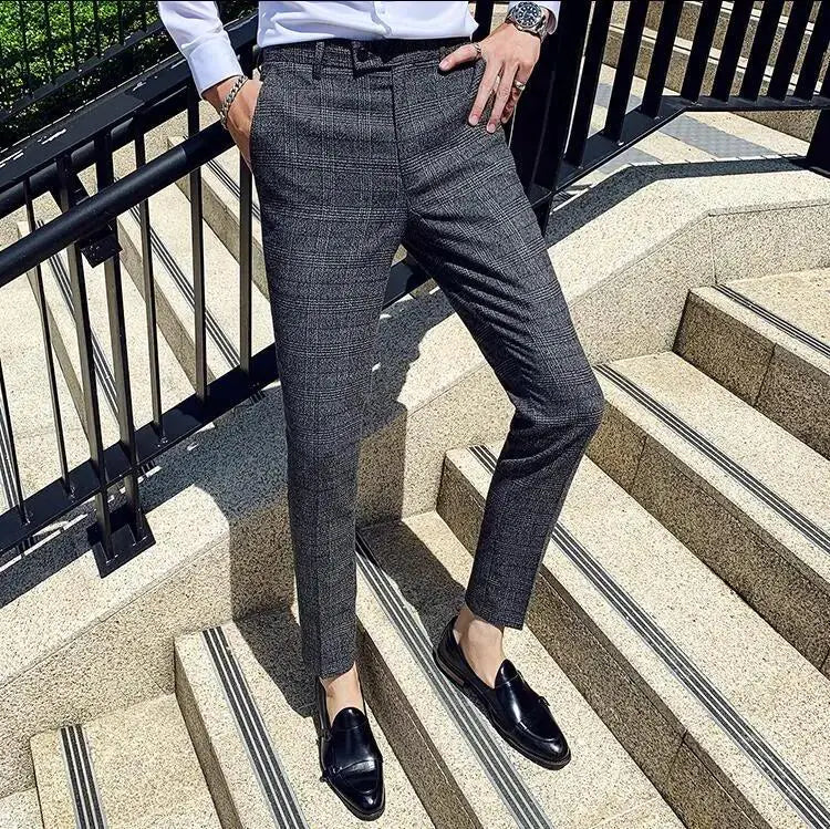 Men's British Style Dress Pants - Slim Fit Casual Trousers