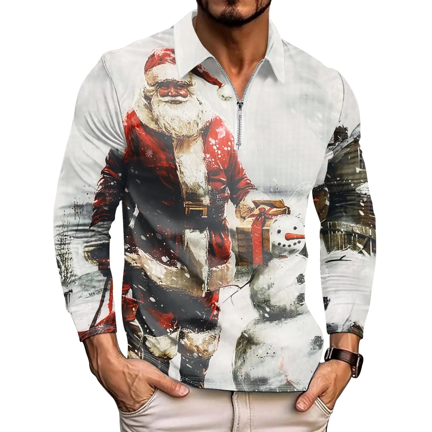 Christmas Shirts for Men Xmas Lights Red Santa Hat Family Shirt Button Collar Shirts,Casual Shirts with Long Sleeves Slim Fit Shirts White Santa Claus