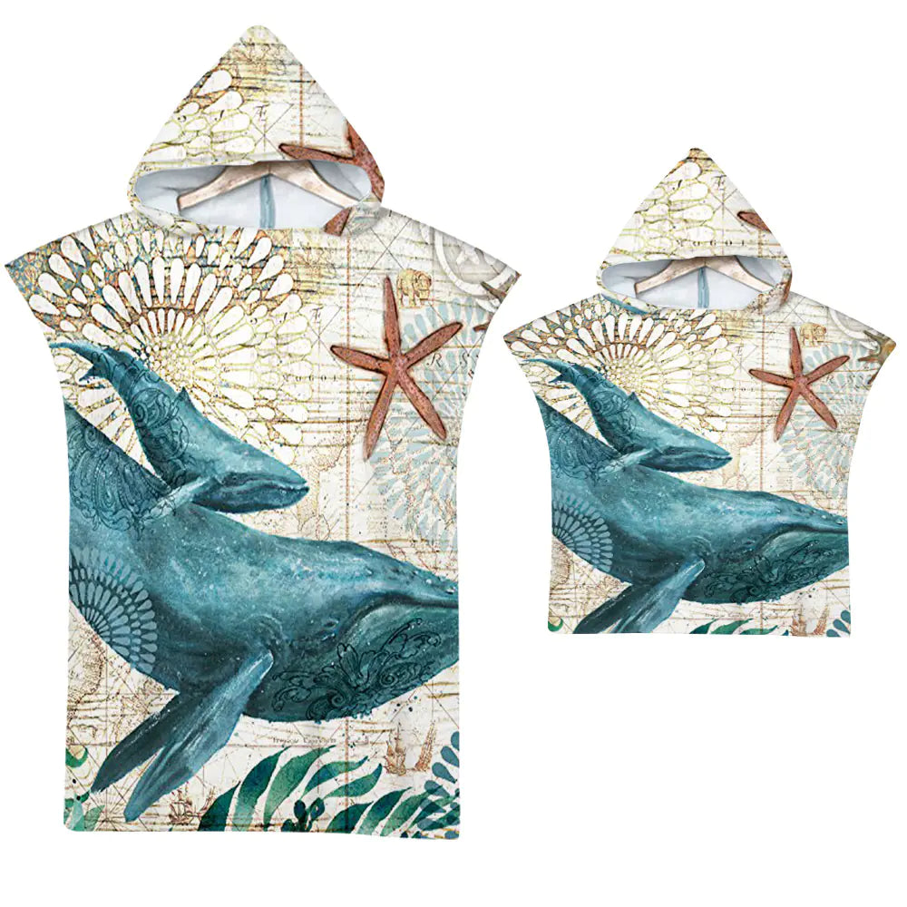 Ocean Print Hooded Beach Towels Family Pack