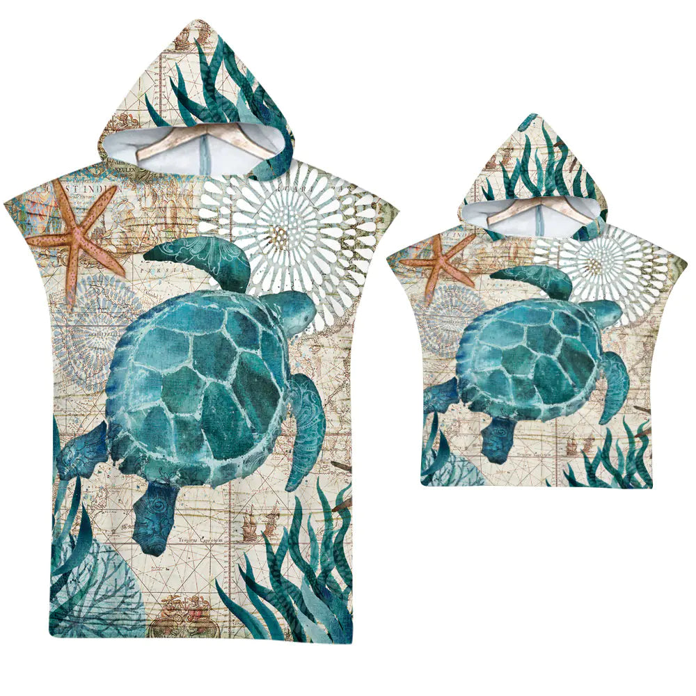 Ocean Print Hooded Beach Towels Family Pack