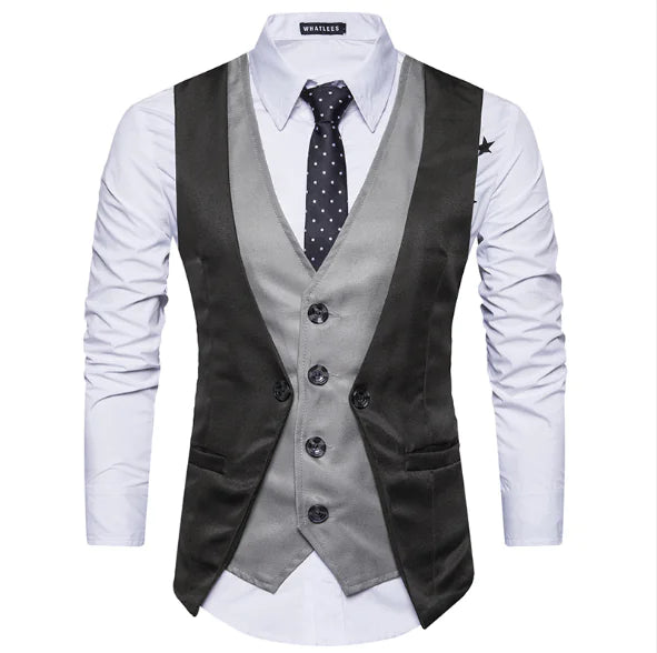 Men's Suit Vest with Layered Look Design