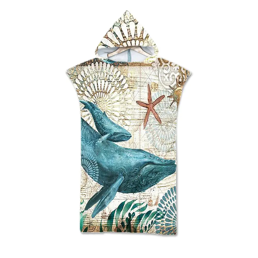 Ocean Print Hooded Beach Towels Family Pack