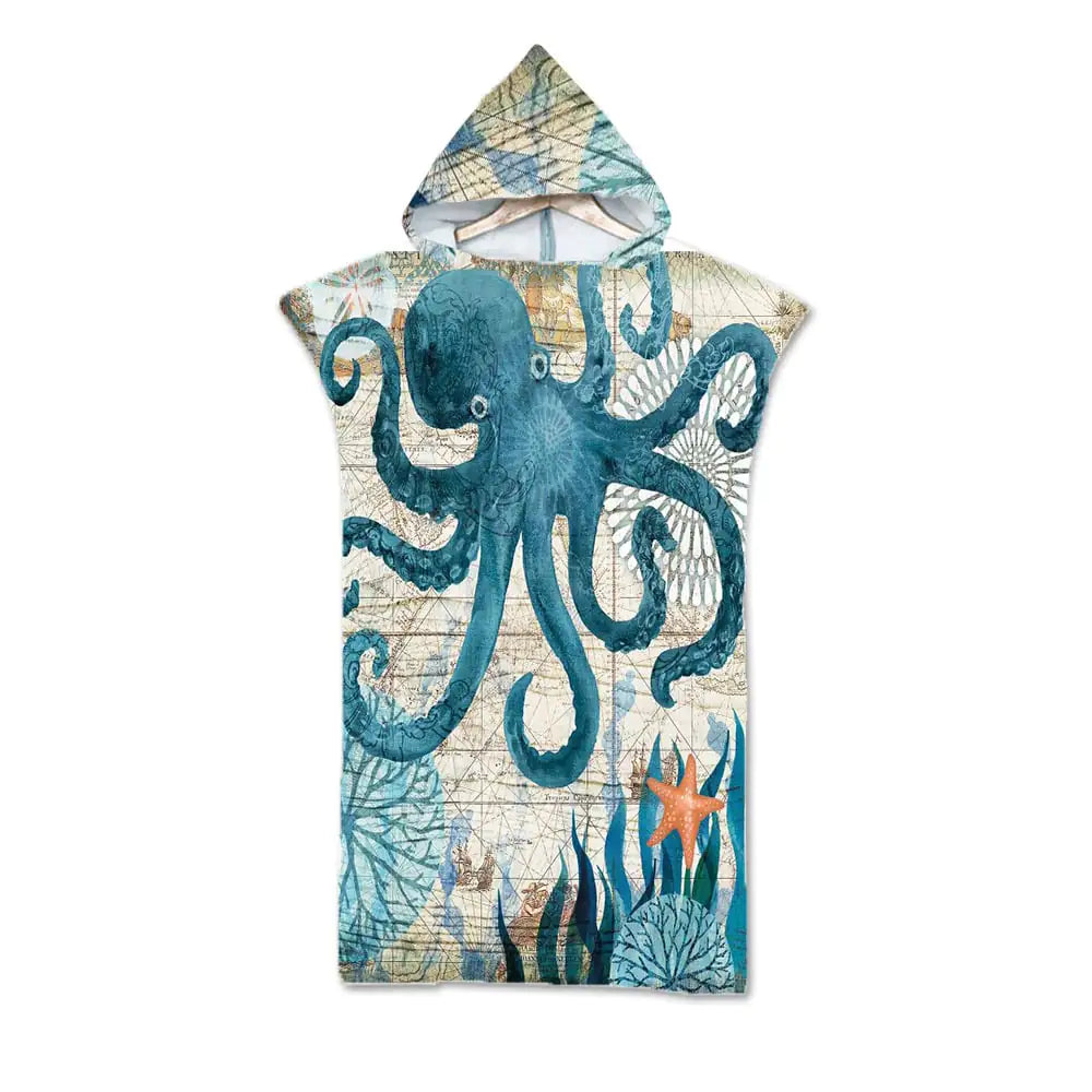 Ocean Print Hooded Beach Towels Family Pack