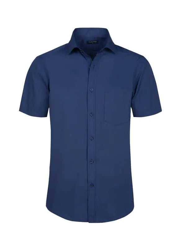 Double Pump Mens Short Sleeve Dress Shirts Regular Fit Button Down Shirts Solid Business Casual Shirts(324-5XL)