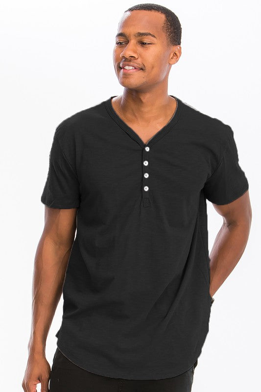 SHORT SLEEVE 4 BUTTON HENLEY SHIRT