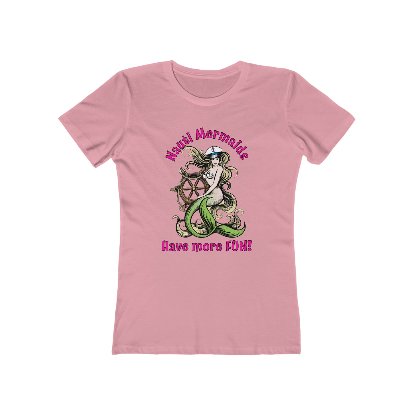 Nauti Mermaids Have More FUN!, Pink on Blond Hair–Women's The Boyfriend Tee