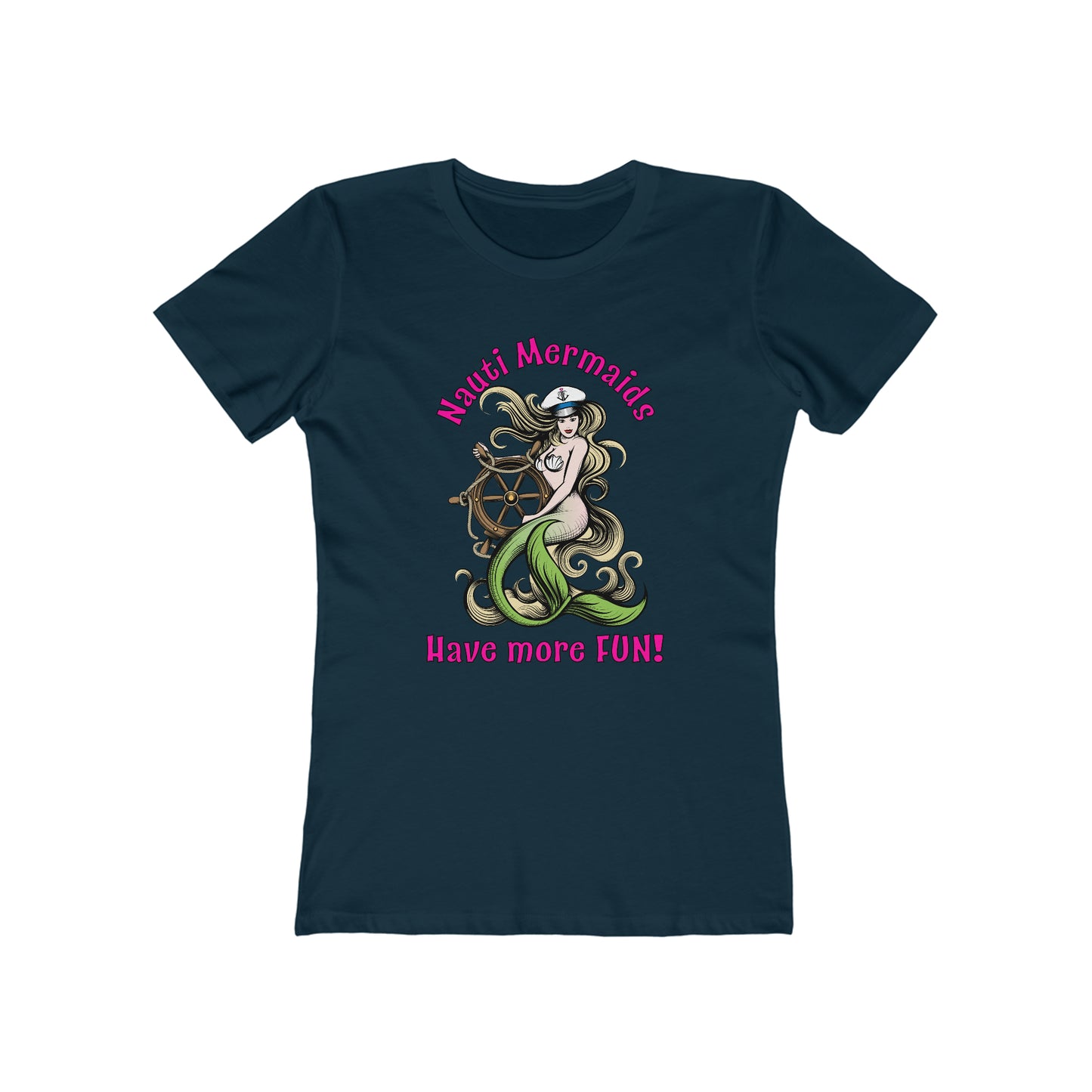 Nauti Mermaids Have More FUN!, Pink on Blond Hair–Women's The Boyfriend Tee