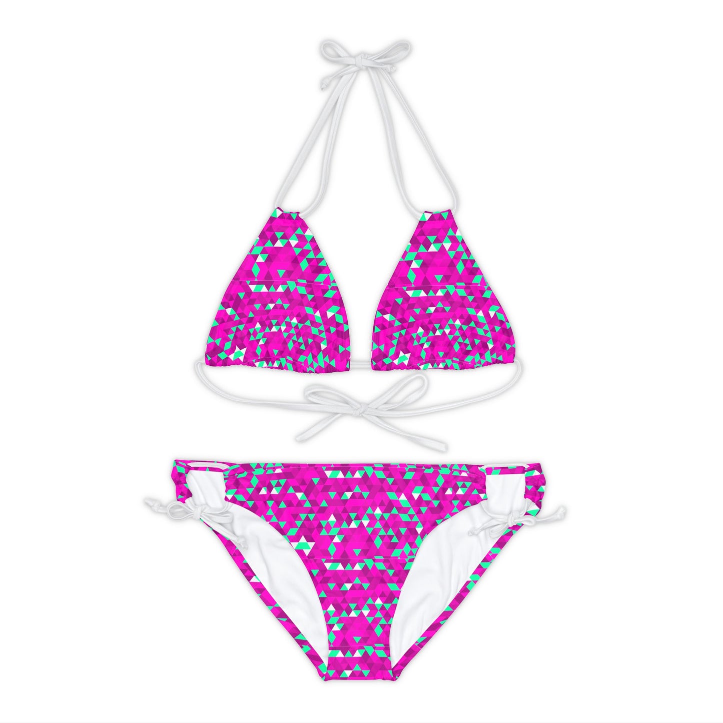 Pink & Teal Triangles–Strappy Bikini Set (AOP)