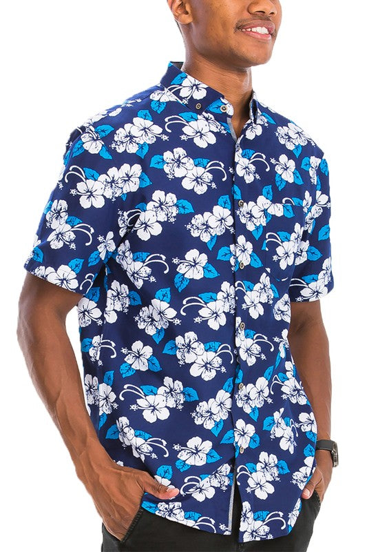 WS7007N Weiv Mens Print Hawaiian Button Down Shirt